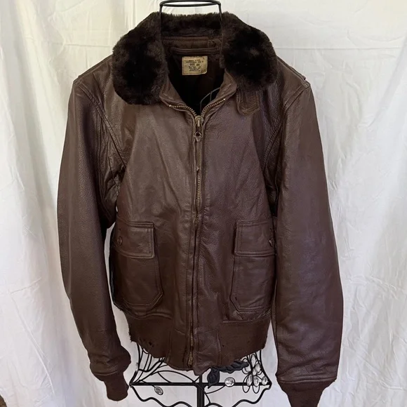 VINTAGE LEATHER G-1 FLIGHT JACKET US NAVY - Picture 1 of 16